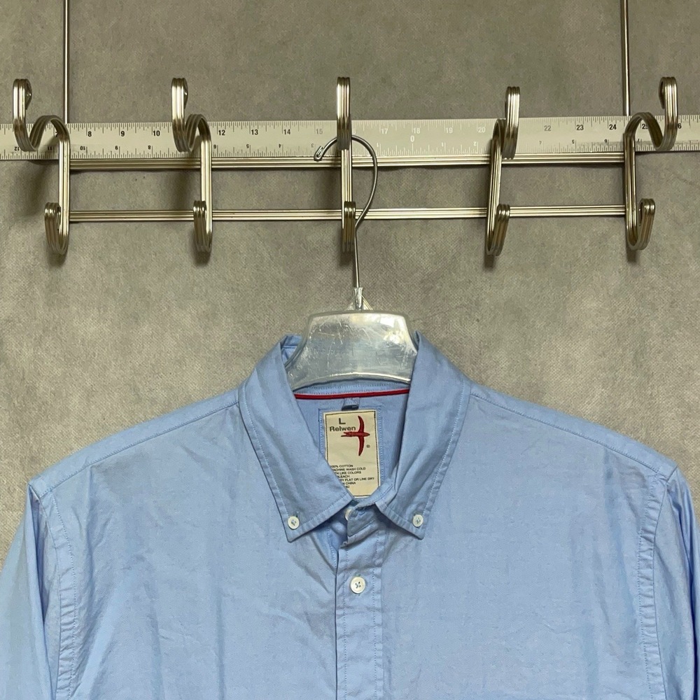 Relwen Shirt Men L Blue L/S Button Up Pocket Casual Oxford Dress Academia Hybrid